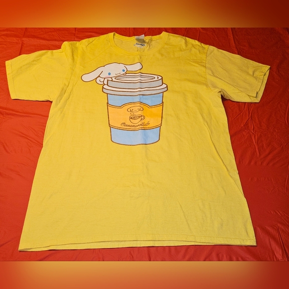 Cinnamoroll by Sanrio "Coffee To Go" Tee szL Pretty Bright Yellow Summer Tee EUC - Picture 1 of 8